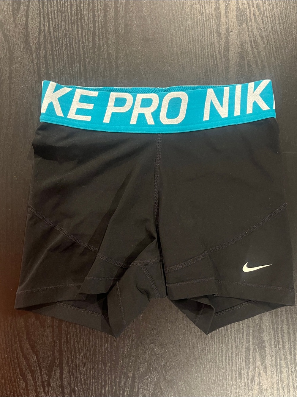 Nike Black Athletic Compression Shorts with Teal Waistband